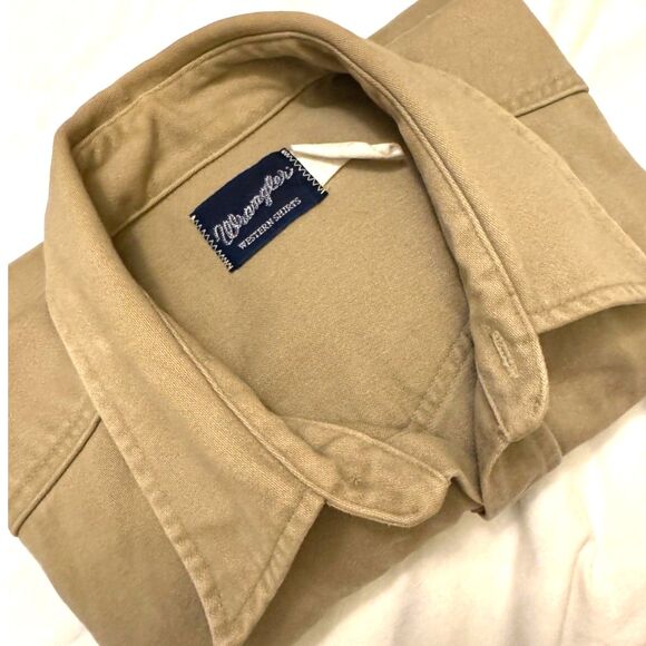 WRANGLER Western Shirt Vintage Mens XL-XXL Tan Canvas Cowboy Cut Rugged Work - Picture 9 of 16